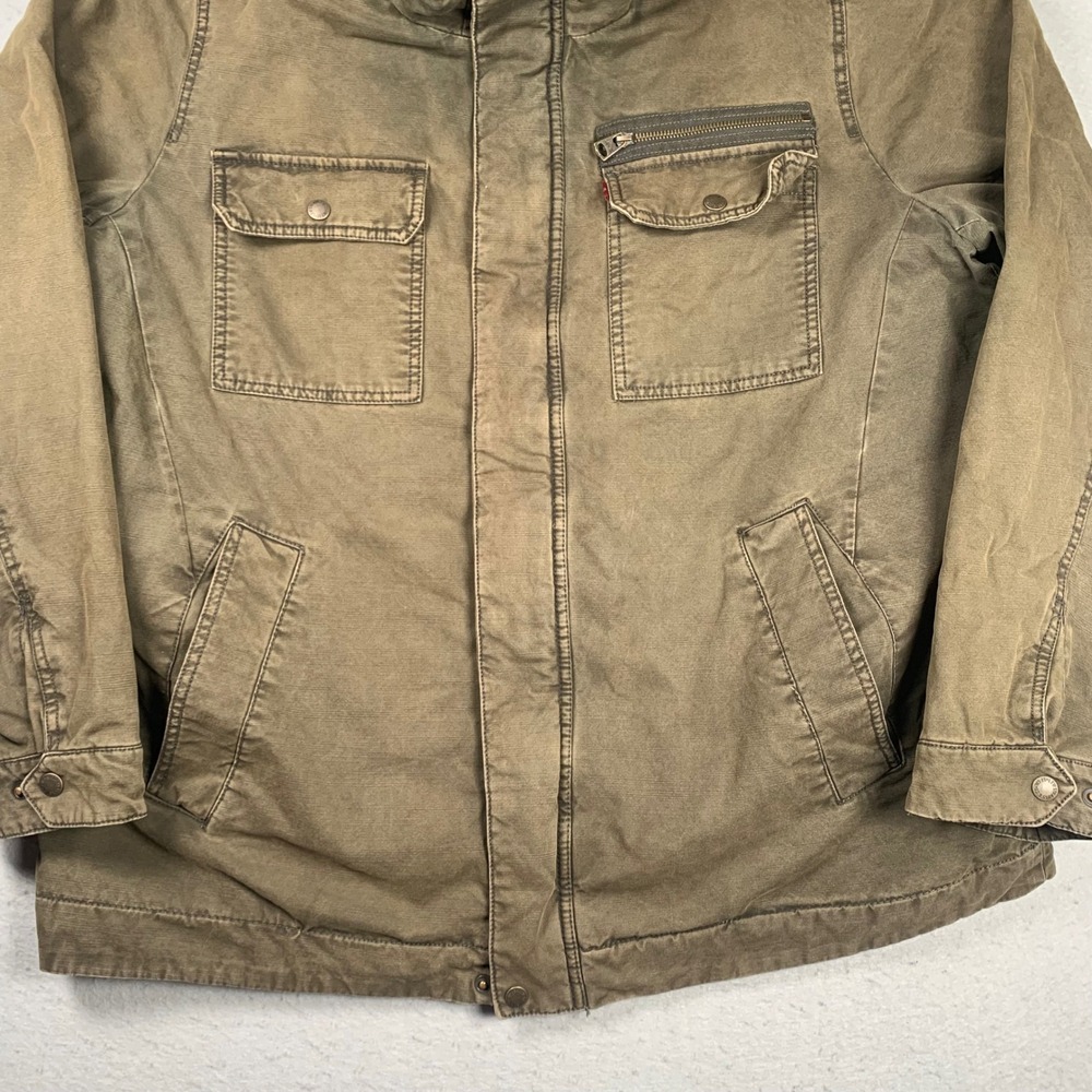 Levi Strauss Field Jacket Mens XLT Olive Green Cotton Canvas Quilted Utility - Picture 6 of 16